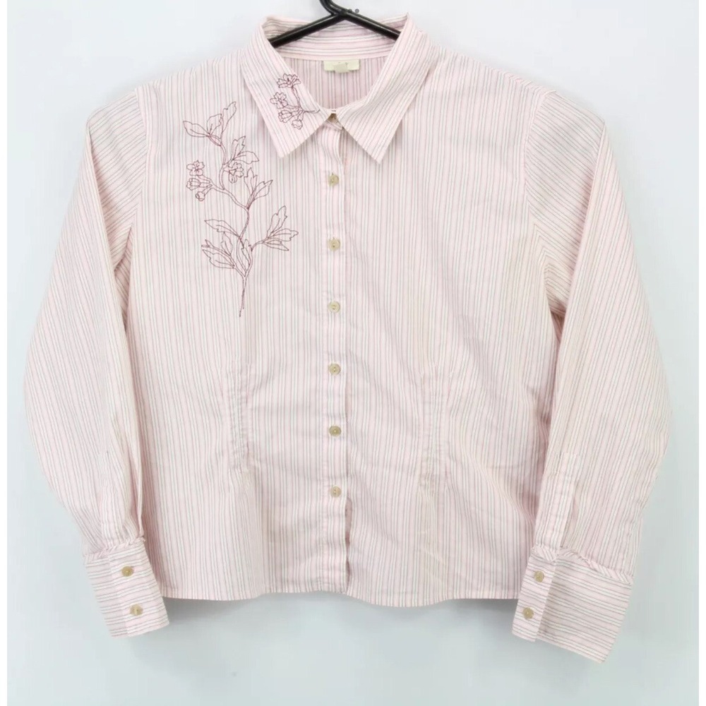 J. Jill Women's Button Up LS Shirt Size Large Multicolor Striped Floral Flowers - Picture 1 of 4